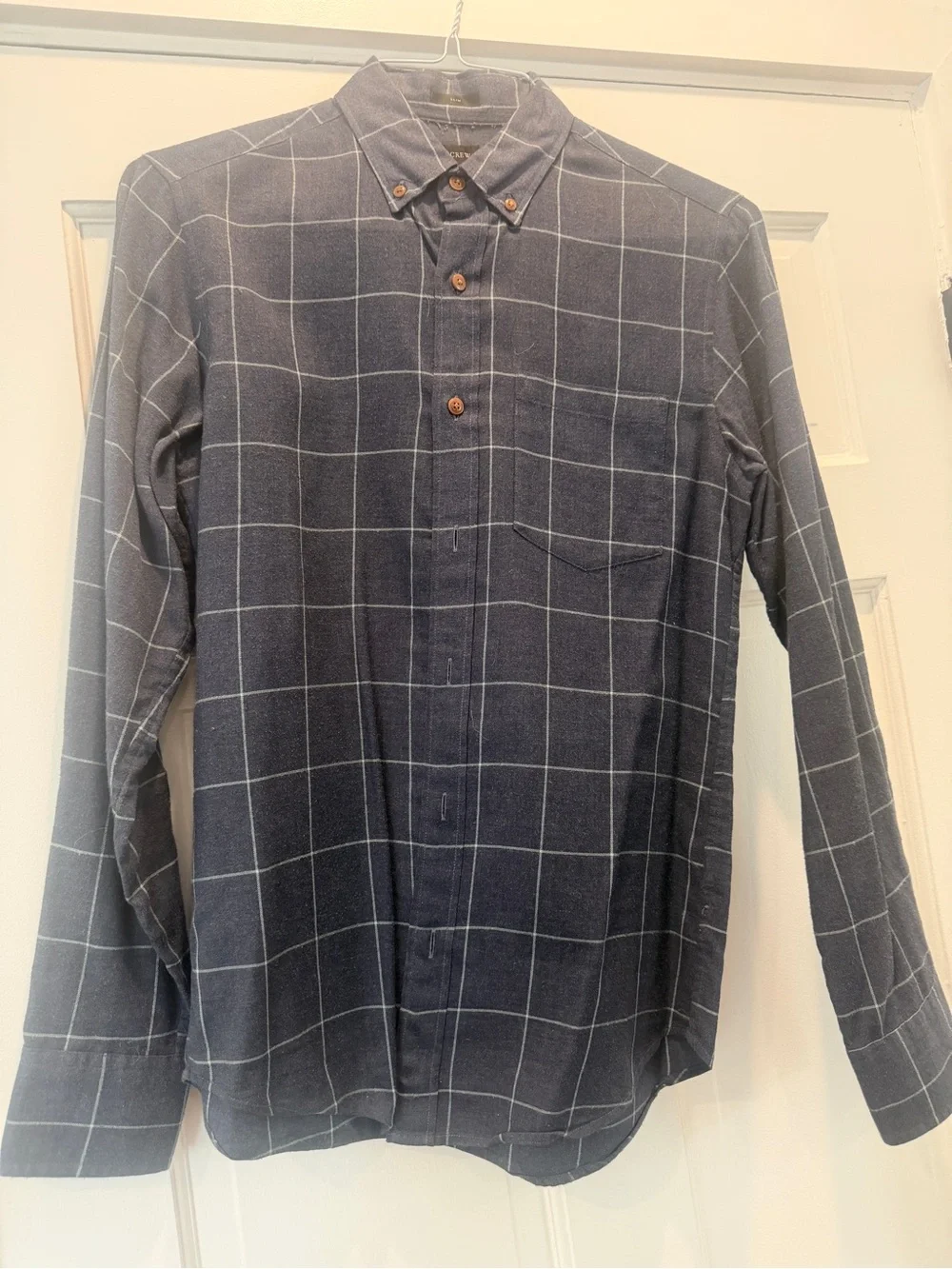 J Crew Men's Navy Windowpane Button-Down Shirt